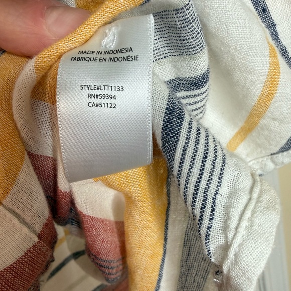 BEACHLUNCHLOUNGE Women’s Boho Striped Linen/Cotton Short Sleeve Button-Up Shirt - Picture 4 of 12